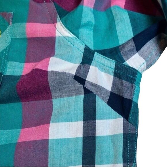 US Polo Assn Plaid Button Down Shirt Hot Pink/Teal Green/Navy Blue Juniors XL - Picture 4 of 7